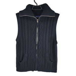 Womens Black Karen Scott Cable Knit Sweater Vest Full Zip Sleeveless Size M